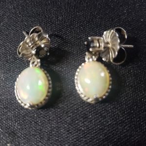 Rainbow Opal & Black Onyx earrings, set in Silver